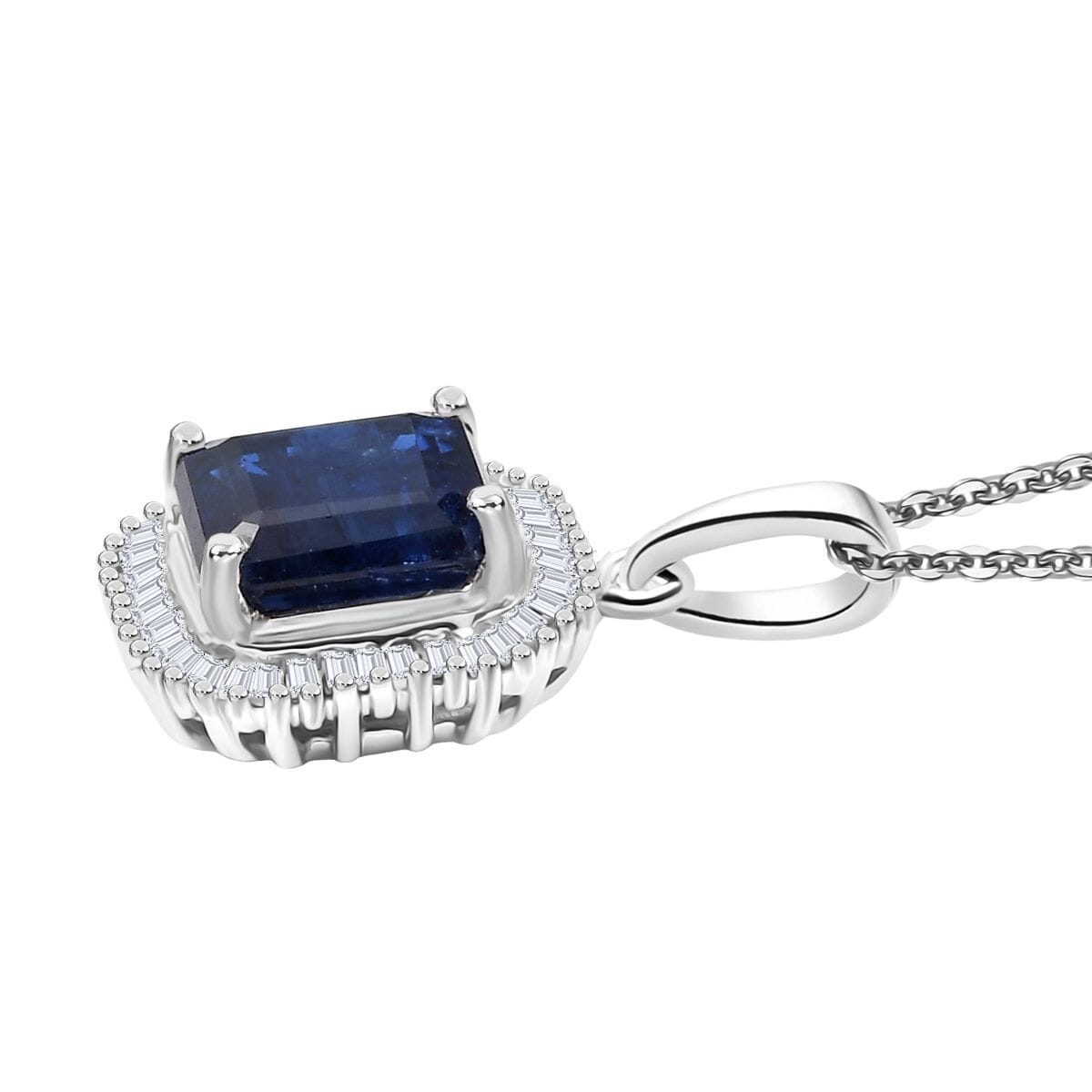 D'Joy Asscher Cut Premium Nilamani, Diamond 3.00 ctw Art Deco Pendant Necklace 20 Inches in Rhodium Over Sterling Silver  image number 3