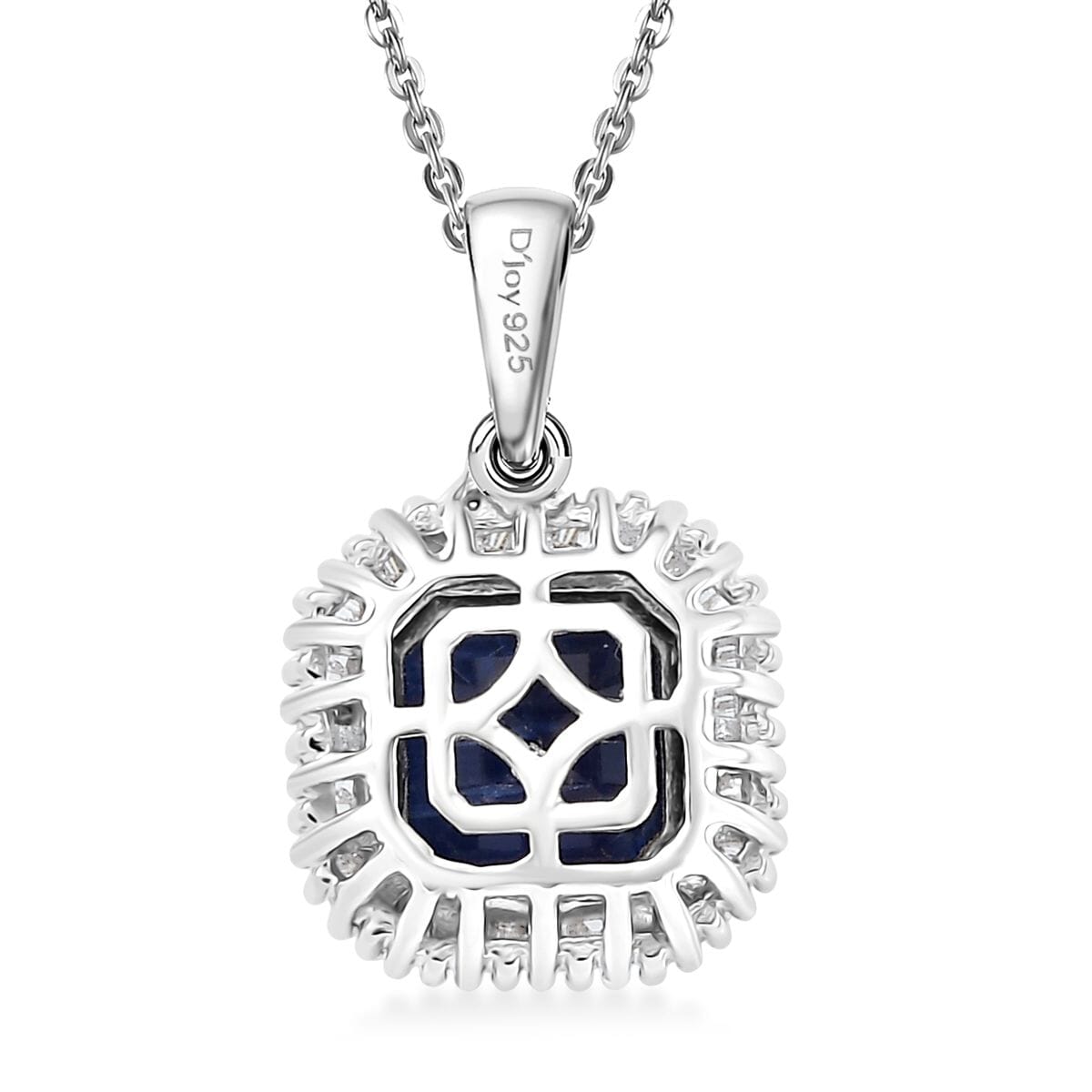 D'Joy Asscher Cut Premium Nilamani, Diamond 3.00 ctw Art Deco Pendant Necklace 20 Inches in Rhodium Over Sterling Silver  image number 4