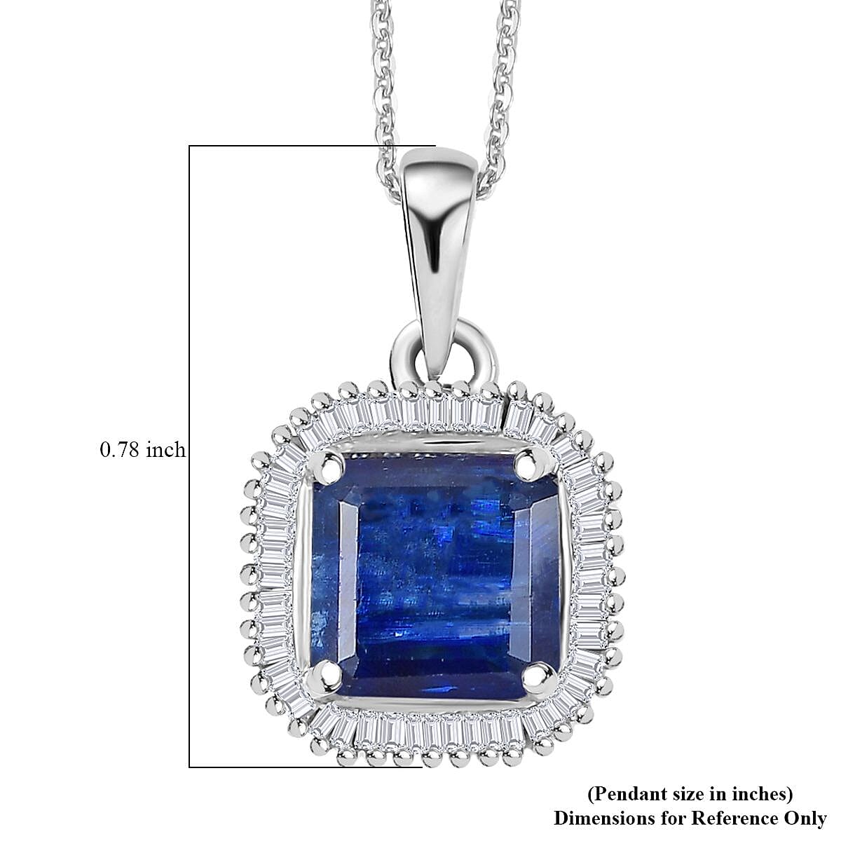 D'Joy Asscher Cut Premium Kashmir Kyanite and Diamond 3.00 ctw Art Deco Pendant Necklace 20 Inches in Rhodium Over Sterling Silver 
