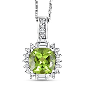 D'Joy Hebei Peridot and Moissanite 2.60 ctw Verdant Crown Pendant Necklace in Rhodium Over Sterling Silver 20 Inches