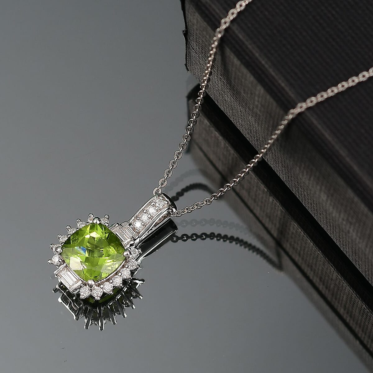 D'Joy Hebei Peridot and Moissanite 2.60 ctw Verdant Crown Pendant Necklace in Rhodium Over Sterling Silver 20 Inches image number 1