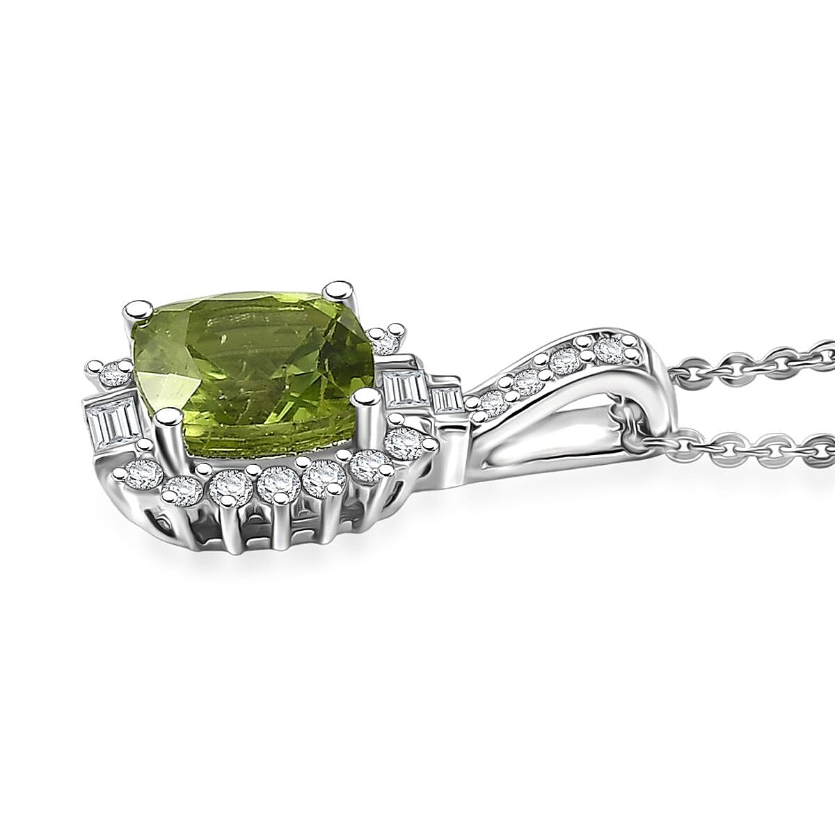 D'Joy Hebei Peridot and Moissanite 2.60 ctw Verdant Crown Pendant Necklace in Rhodium Over Sterling Silver 20 Inches image number 3