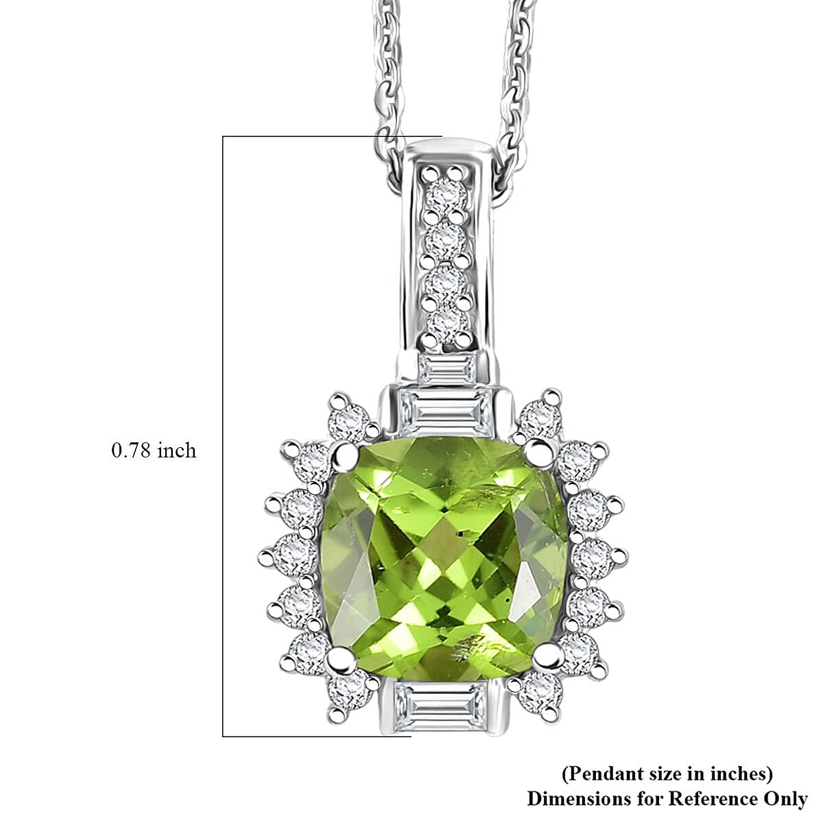 D'Joy Hebei Peridot and Moissanite 2.60 ctw Verdant Crown Pendant Necklace in Rhodium Over Sterling Silver 20 Inches