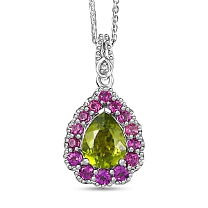 D'Joy Peridot and Multi Gemstone 2.40 ctw Pendant Necklace in Rhodium Over Sterling Silver 20 Inches