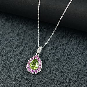 D'Joy Hebei Peridot and Multi Gemstone 2.40 ctw Blushing Dewdrop Pendant Necklace in Rhodium Over Sterling Silver 20 Inches