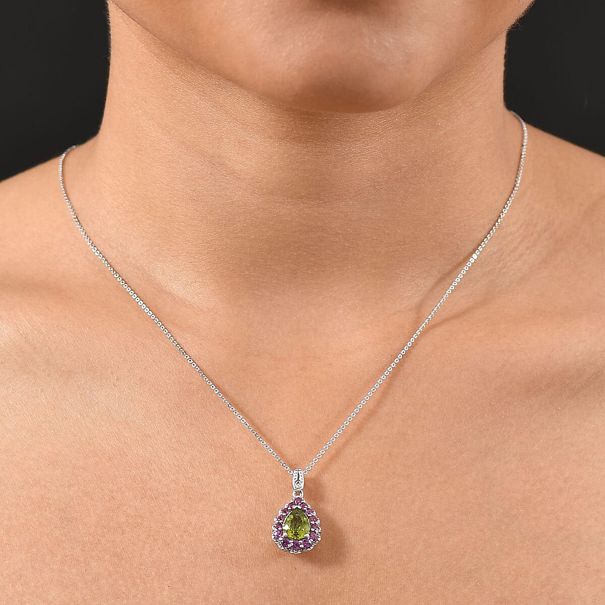 D'Joy Hebei Peridot and Multi Gemstone 2.40 ctw Blushing Dewdrop Pendant Necklace in Rhodium Over Sterling Silver 20 Inches image number 2