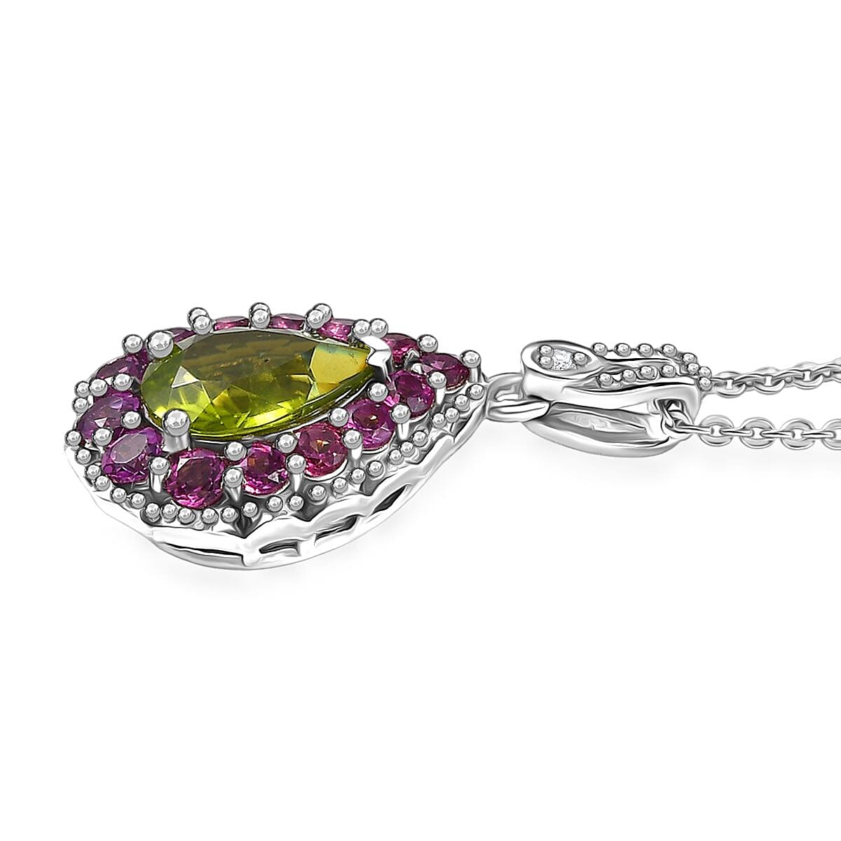 D'Joy Hebei Peridot and Multi Gemstone 2.40 ctw Blushing Dewdrop Pendant Necklace in Rhodium Over Sterling Silver 20 Inches image number 3