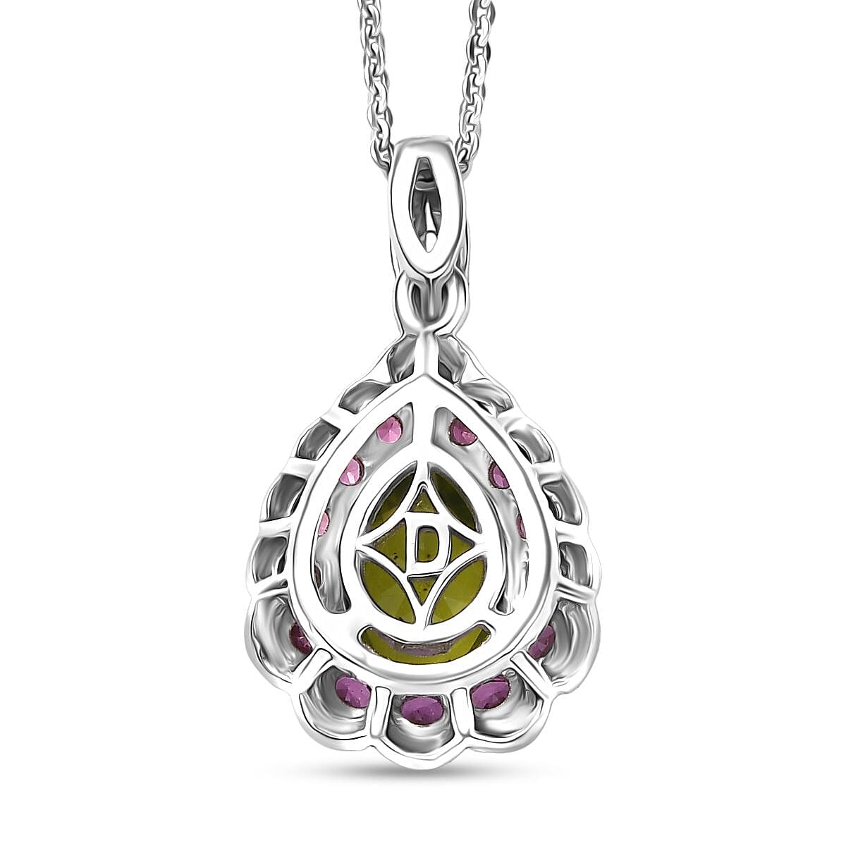 D'Joy Hebei Peridot and Multi Gemstone 2.40 ctw Blushing Dewdrop Pendant Necklace in Rhodium Over Sterling Silver 20 Inches image number 4