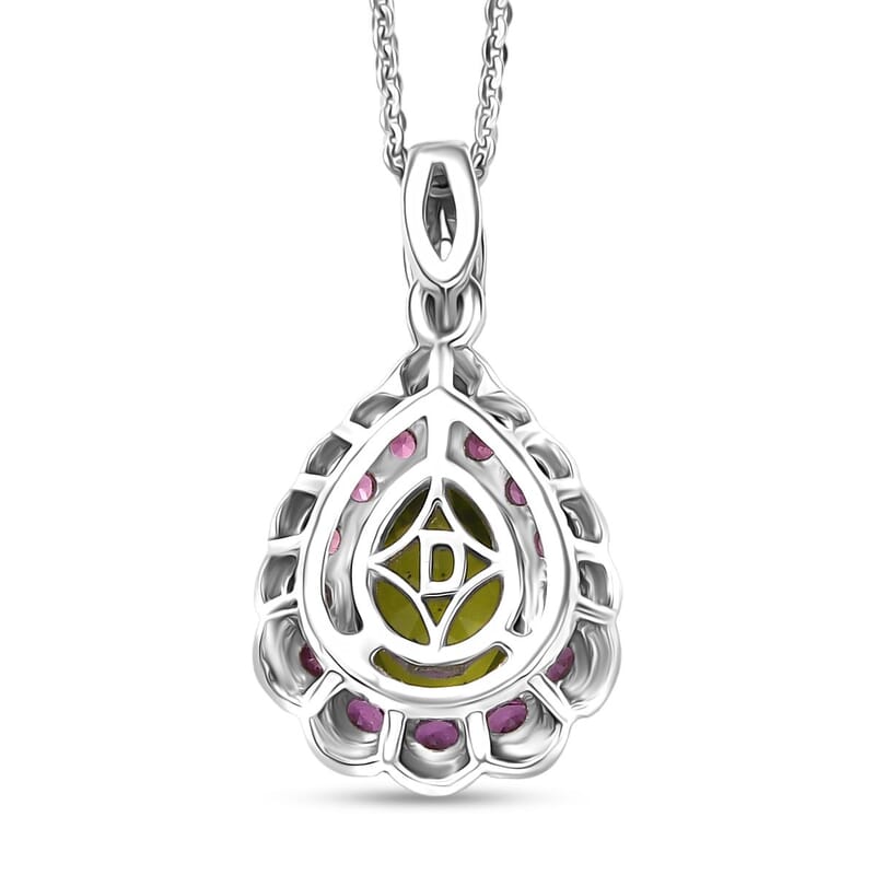 D'Joy Hebei Peridot and Multi Gemstone 2.40 ctw Blushing Dewdrop Pendant Necklace in Rhodium Over Sterling Silver 20 Inches