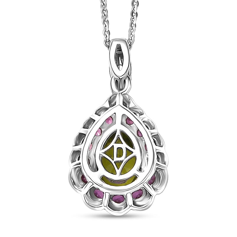 D'Joy Hebei Peridot and Multi Gemstone 2.40 ctw Blushing Dewdrop Pendant Necklace in Rhodium Over Sterling Silver 20 Inches