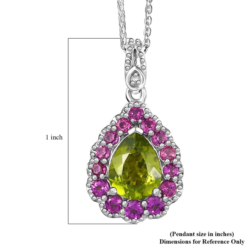 D'Joy Hebei Peridot and Multi Gemstone 2.40 ctw Blushing Dewdrop Pendant Necklace in Rhodium Over Sterling Silver 20 Inches