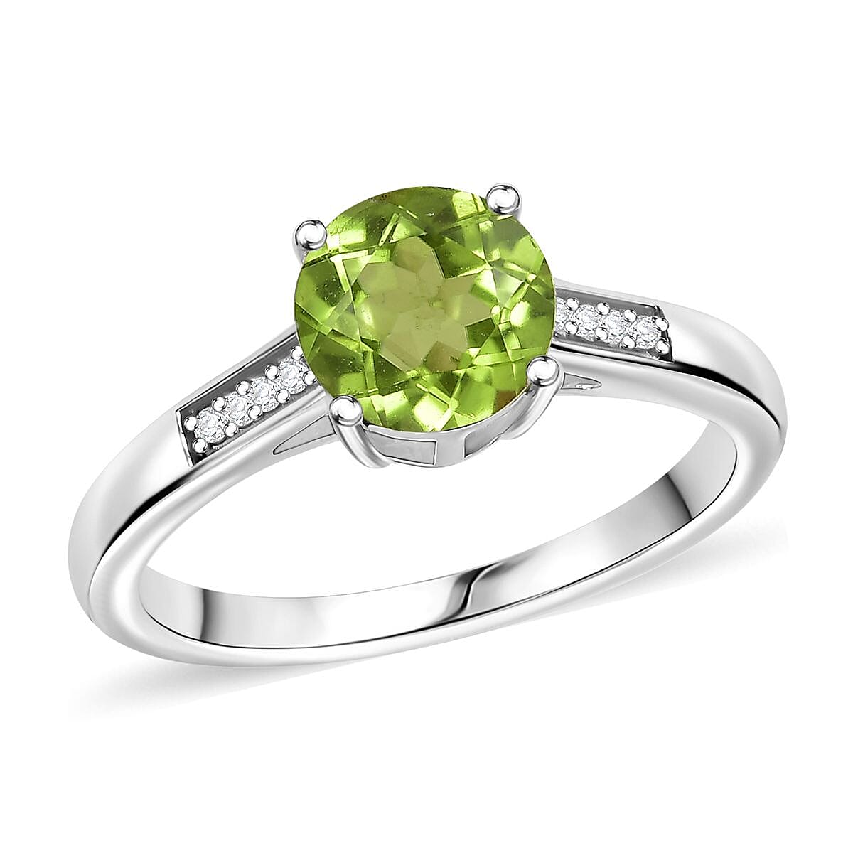 D'Joy Hebei Peridot and Moissanite 3.15 ctw Ring (Size 5.0) and Pendant in Rhodium Over Sterling Silver with Stainless Steel Necklace 20 Inches image number 3