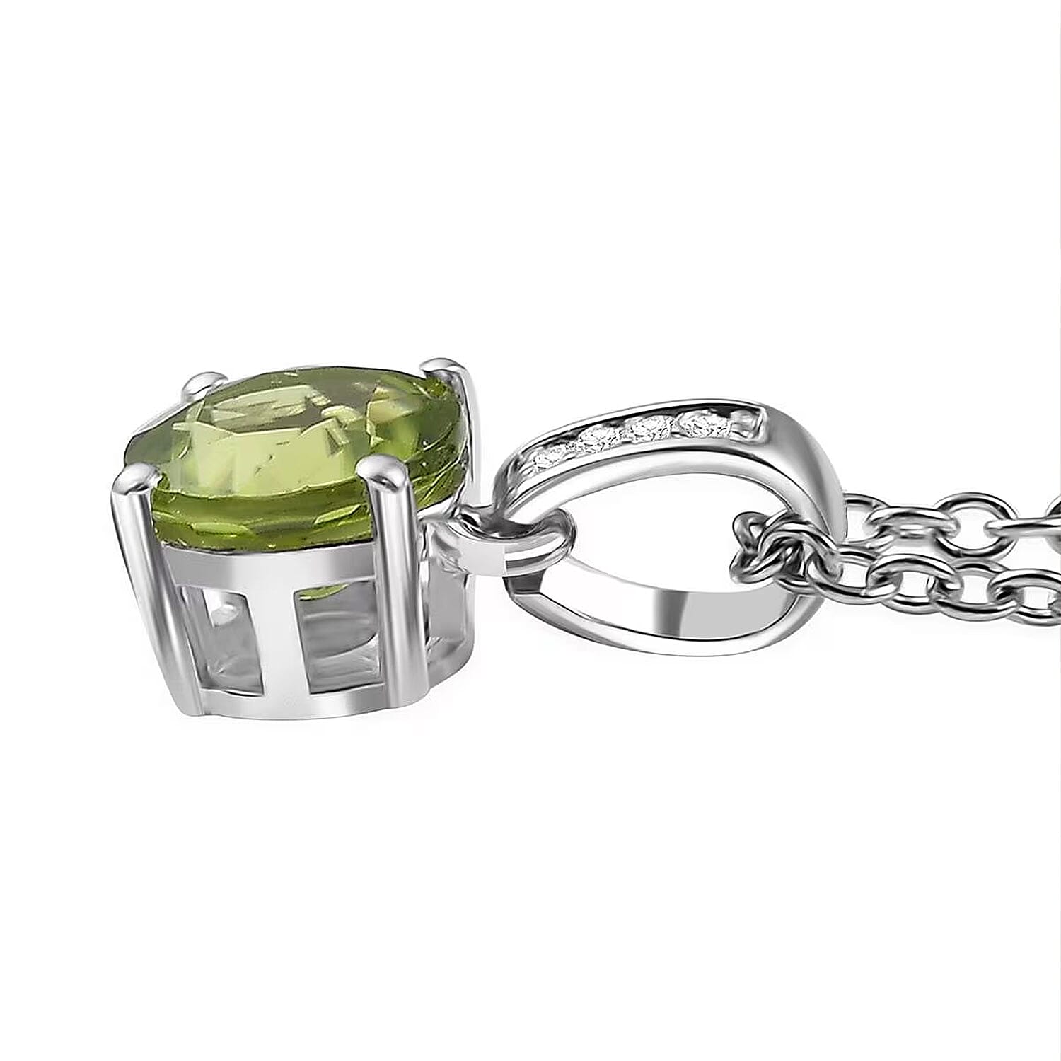 D'Joy Hebei Peridot and Moissanite 3.15 ctw Ring (Size 5.0) and Pendant in Rhodium Over Sterling Silver with Stainless Steel Necklace 20 Inches
