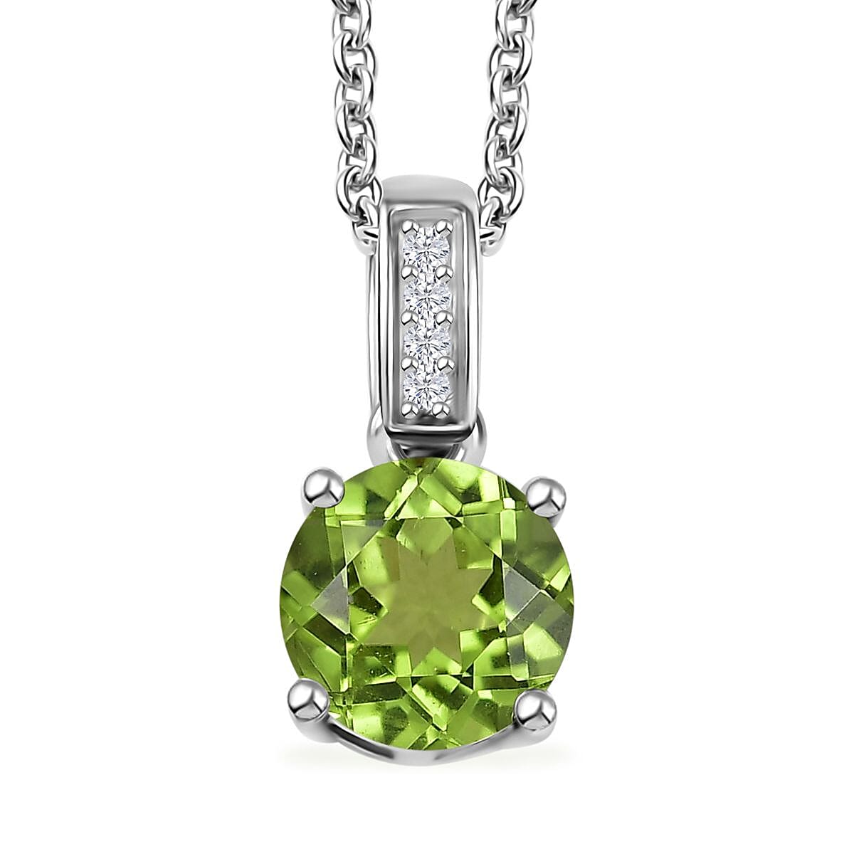 D'Joy Hebei Peridot and Moissanite 3.15 ctw Ring (Size 5.0) and Pendant in Rhodium Over Sterling Silver with Stainless Steel Necklace 20 Inches image number 6