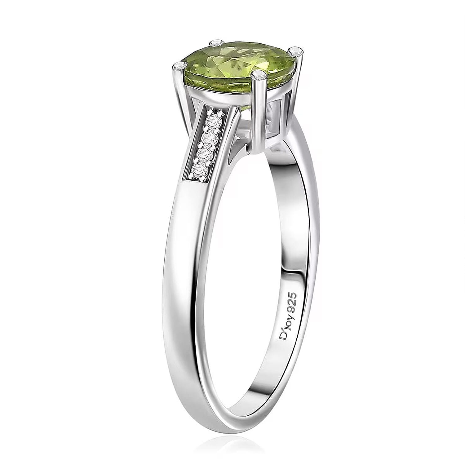 D'Joy Hebei Peridot and Moissanite 3.15 ctw Ring (Size 5.0) and Pendant in Rhodium Over Sterling Silver with Stainless Steel Necklace 20 Inches