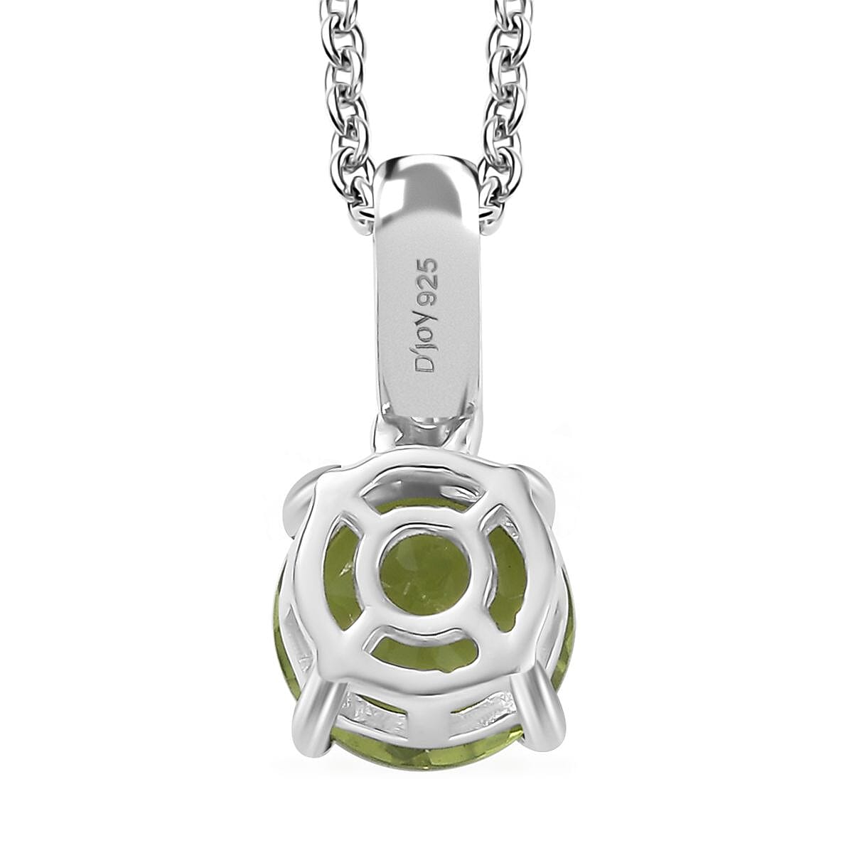 D'Joy Hebei Peridot and Moissanite 3.15 ctw Ring (Size 5.0) and Pendant in Rhodium Over Sterling Silver with Stainless Steel Necklace 20 Inches