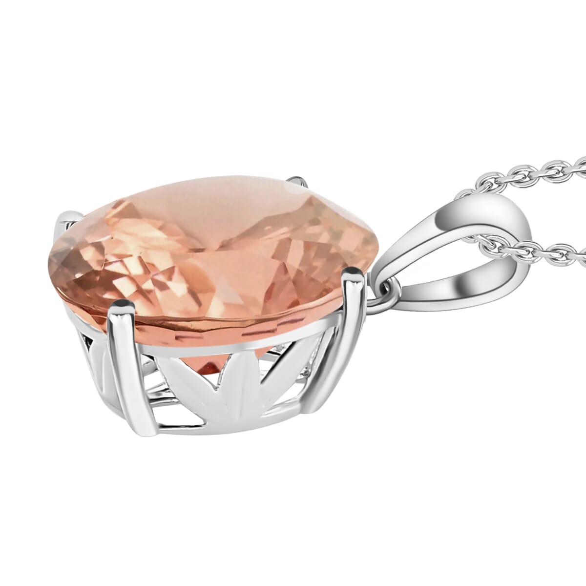 Luxoro AAA Marropino Morganite 4.50 ctw Solitaire Pendant Necklace 20 Inches in 14K White Gold image number 2