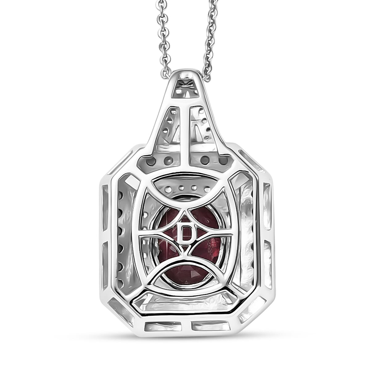 D'Joy Orissa Rhodolite Garnet and White Zircon 3.30 ctw Art Deco Pendant Necklace in Rhodium Over Sterling Silver 20 Inches  image number 4