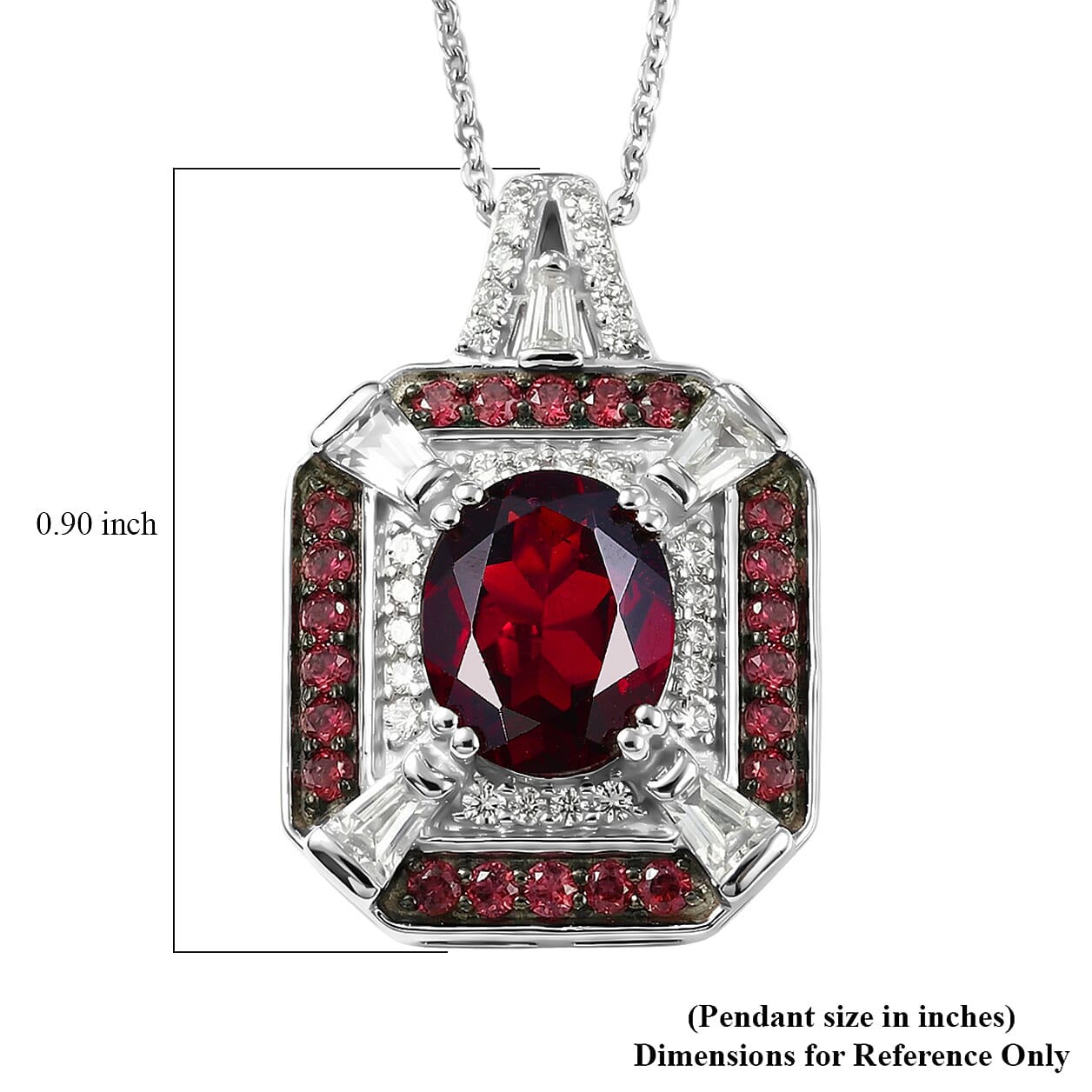 D'Joy Orissa Rhodolite Garnet and White Zircon 3.30 ctw Art Deco Pendant Necklace in Rhodium Over Sterling Silver 20 Inches