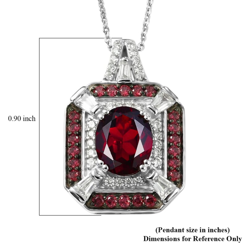 D'Joy Orissa Rhodolite Garnet and White Zircon 3.30 ctw Art Deco Pendant Necklace in Rhodium Over Sterling Silver 20 Inches
