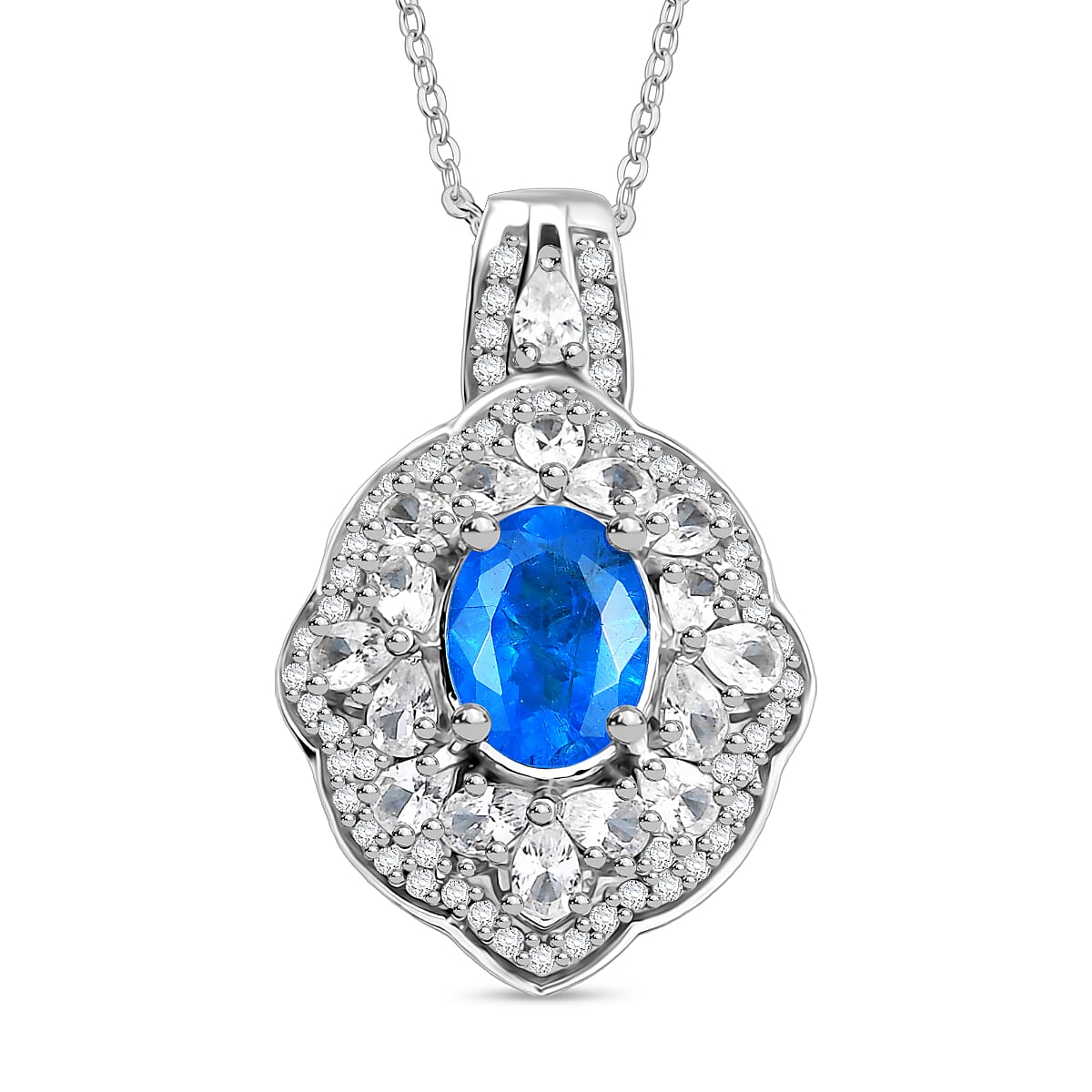 D'Joy Malgache Neon Apatite and White Zircon 2.90 ctw Pendant Necklace in Rhodium Over Sterling Silver 20 Inches