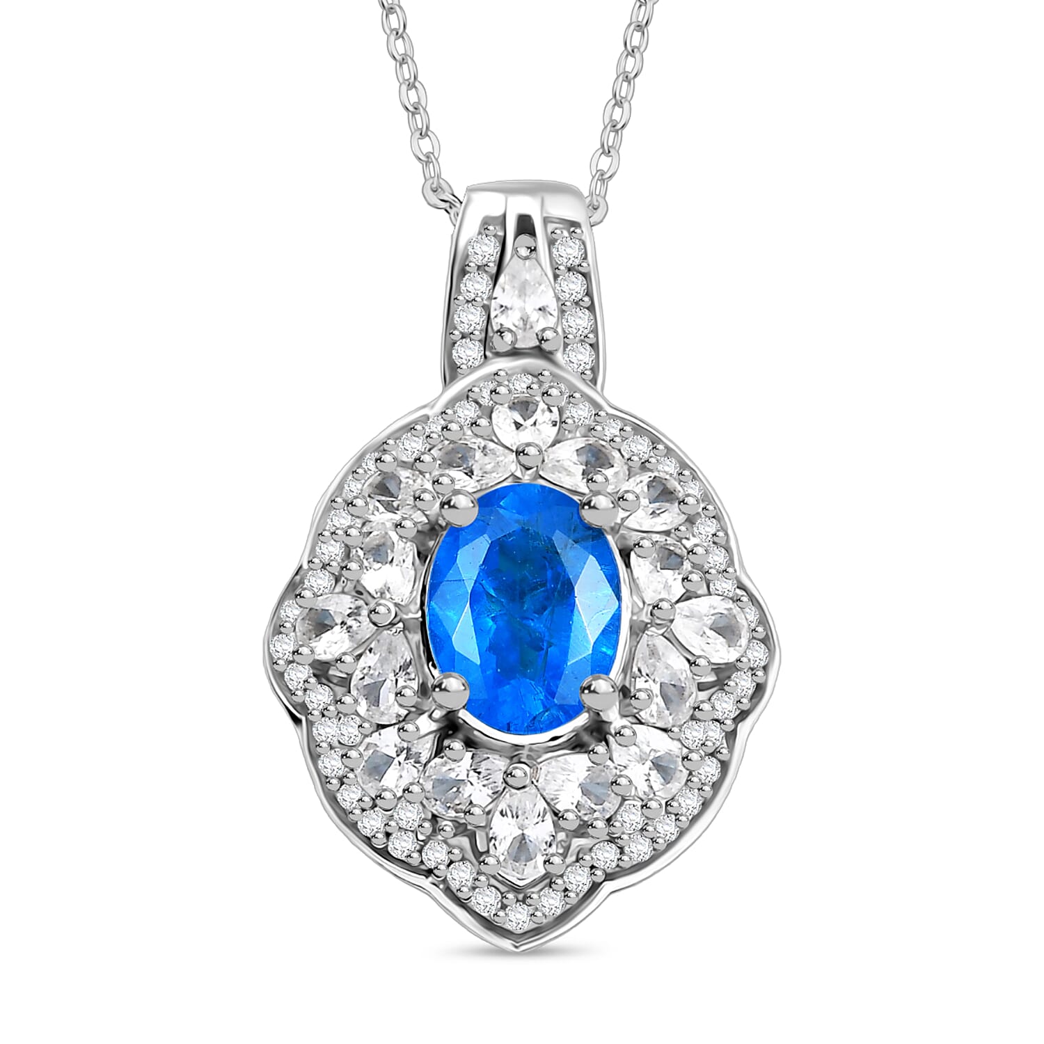 D'Joy Malgache Neon Apatite and White Zircon 2.90 ctw Pendant Necklace in Rhodium Over Sterling Silver 20 Inches