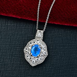 D'Joy Malgache Neon Apatite, White Zircon Pendant Necklace (20 Inches) in Rhodium Over Sterling Silver 2.90 ctw
