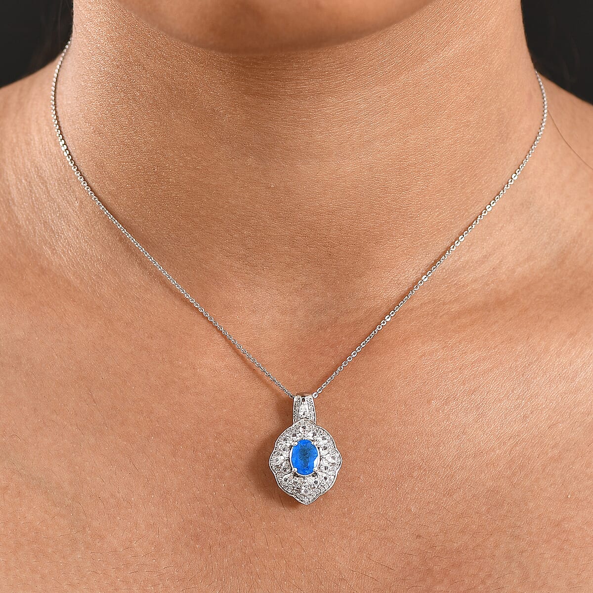 D'Joy Malgache Neon Apatite, White Zircon Pendant Necklace (20 Inches) in Rhodium Over Sterling Silver 2.90 ctw image number 2