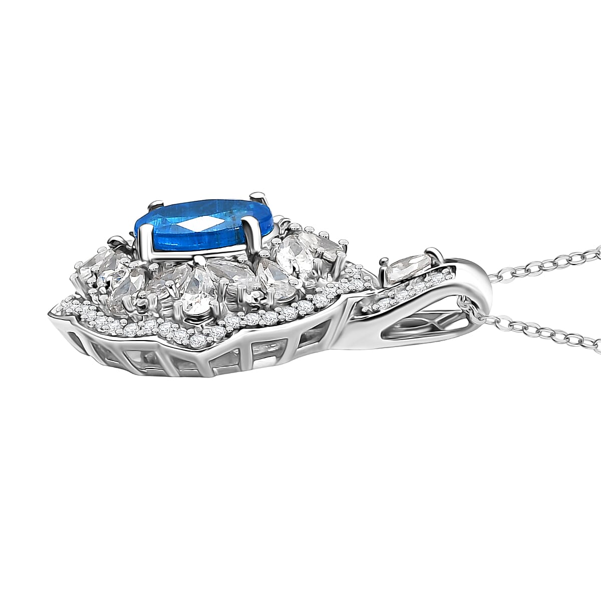 D'Joy Malgache Neon Apatite, White Zircon Pendant Necklace (20 Inches) in Rhodium Over Sterling Silver 2.90 ctw image number 3