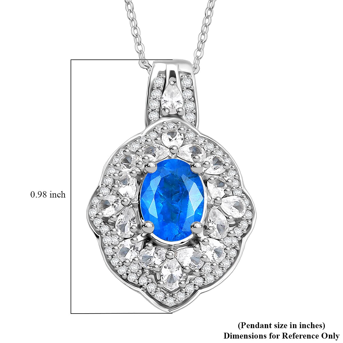 D'Joy Malgache Neon Apatite and White Zircon 2.90 ctw Pendant Necklace in Rhodium Over Sterling Silver 20 Inches