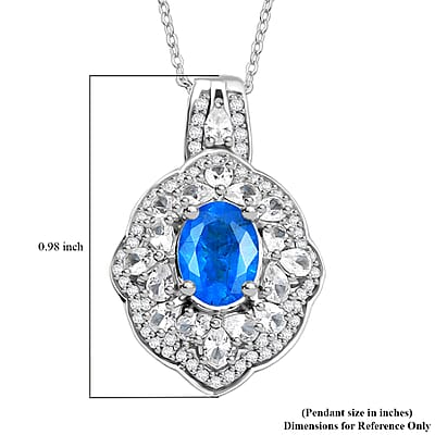 D'Joy Malgache Neon Apatite and White Zircon 2.90 ctw Pendant Necklace in Rhodium Over Sterling Silver 20 Inches