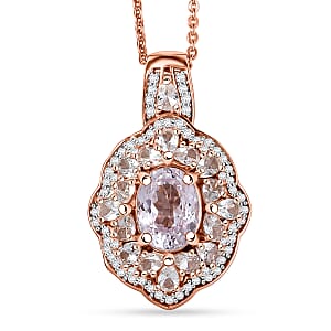 D'Joy Martha Rocha Kunzite and White Zircon 3.25 ctw Pendant Necklace in 18K Vermeil Rose Gold Over Sterling Silver 20 Inches 