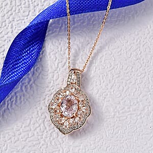D'Joy Martha Rocha Kunzite and White Zircon 3.25 ctw Pendant Necklace in 18K Vermeil Rose Gold Over Sterling Silver 20 Inches 