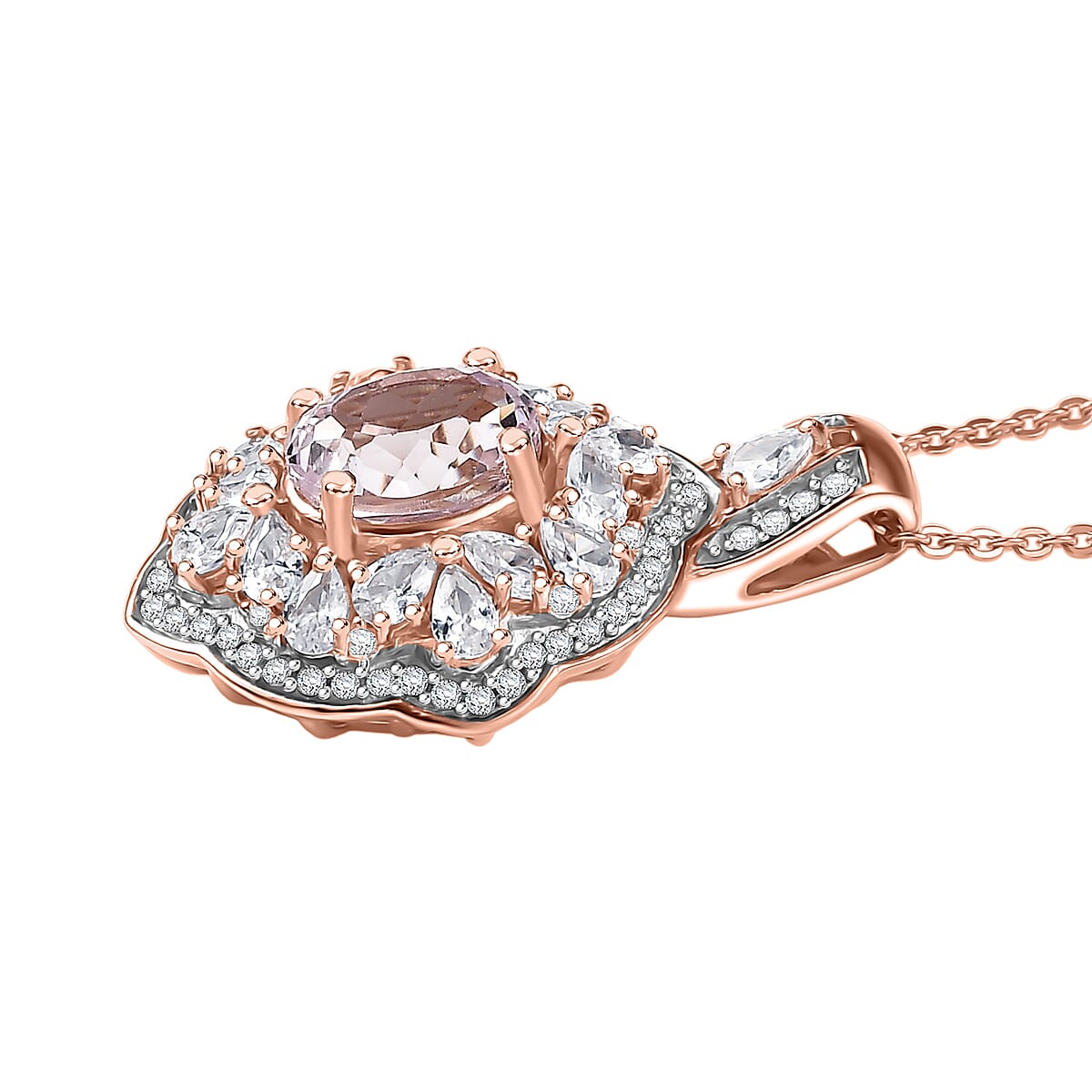 D'Joy Martha Rocha Kunzite and White Zircon 3.25 ctw Pendant Necklace in 18K Vermeil Rose Gold Over Sterling Silver 20 Inches  image number 3