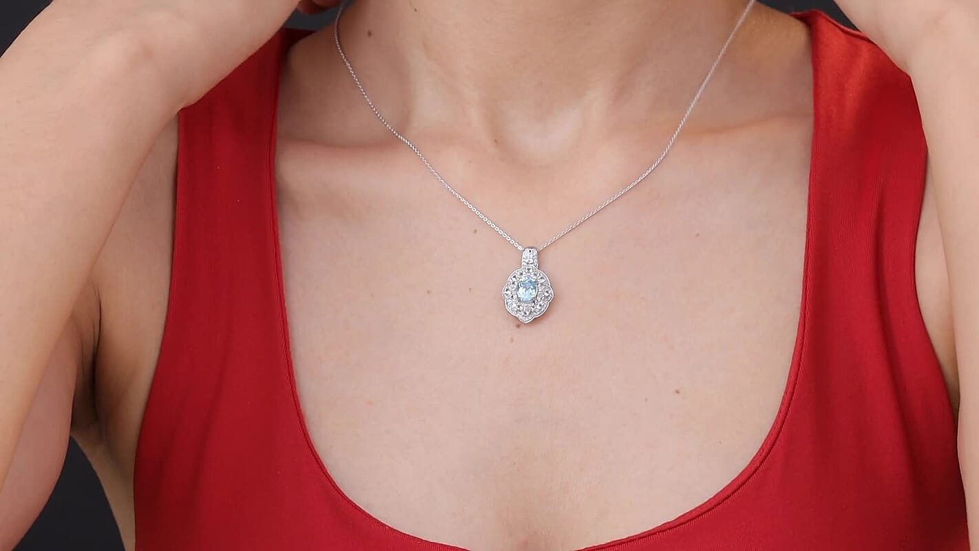 D'Joy Malgache Neon Apatite, White Zircon Pendant Necklace (20 Inches) in Rhodium Over Sterling Silver 2.90 ctw