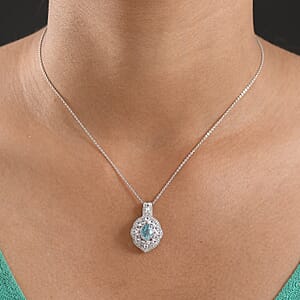 D'Joy Premium Cambodian Blue Zircon and White Zircon 3.65 ctw Pendant Necklace in Rhodium Over Sterling Silver 20 Inches