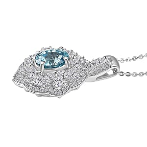 D'Joy Premium Cambodian Blue Zircon and White Zircon 3.65 ctw Pendant Necklace in Rhodium Over Sterling Silver 20 Inches