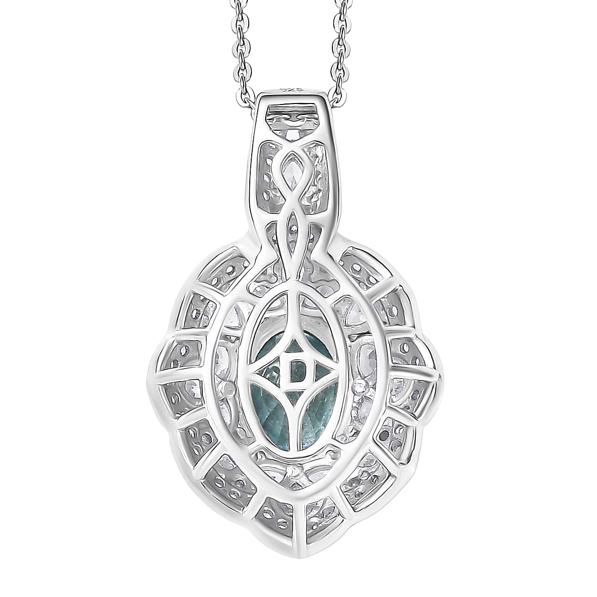 D'Joy Premium Cambodian Blue Zircon and White Zircon 3.65 ctw Pendant Necklace in Rhodium Over Sterling Silver 20 Inches