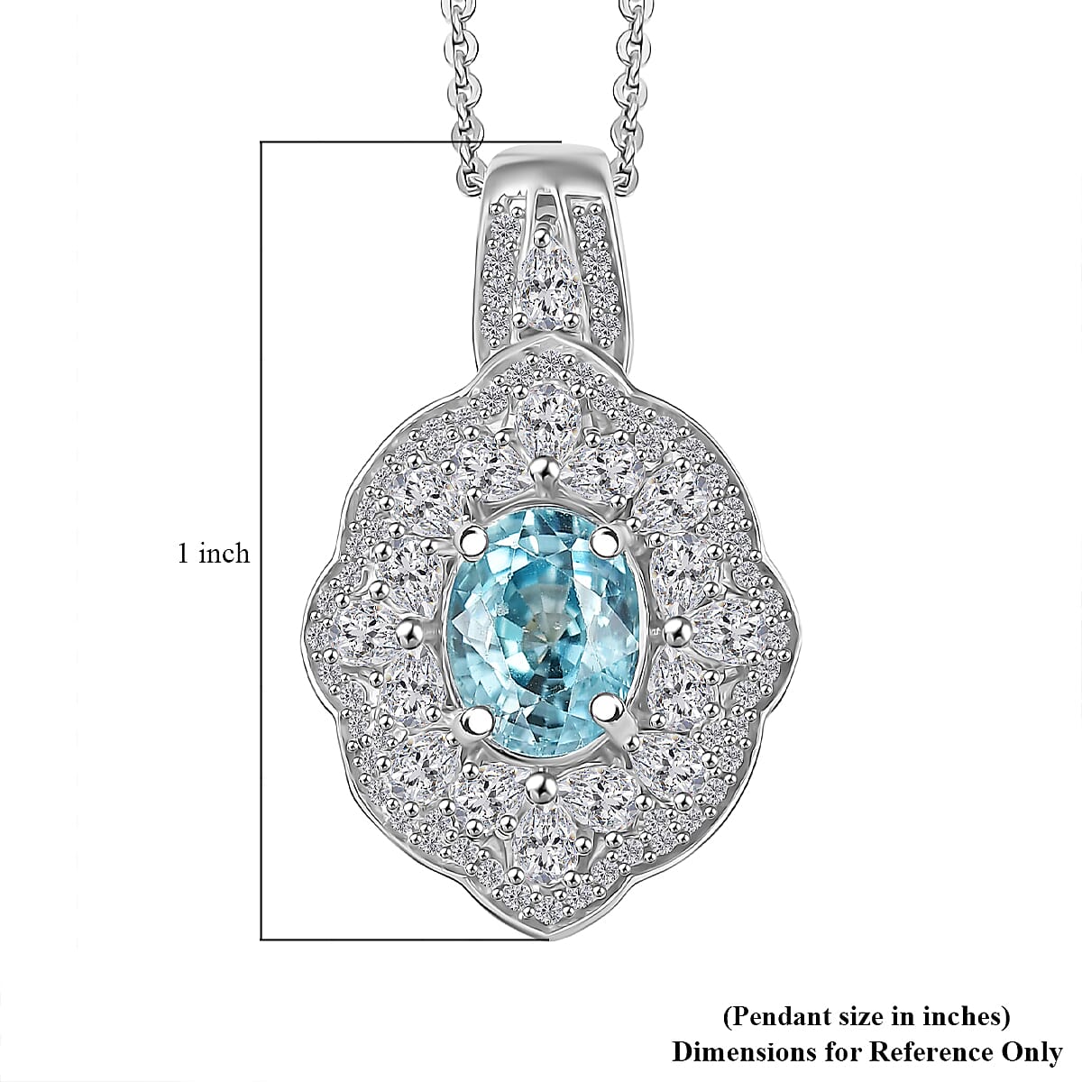 D'Joy Premium Cambodian Blue Zircon and White Zircon 3.65 ctw Pendant Necklace in Rhodium Over Sterling Silver 20 Inches
