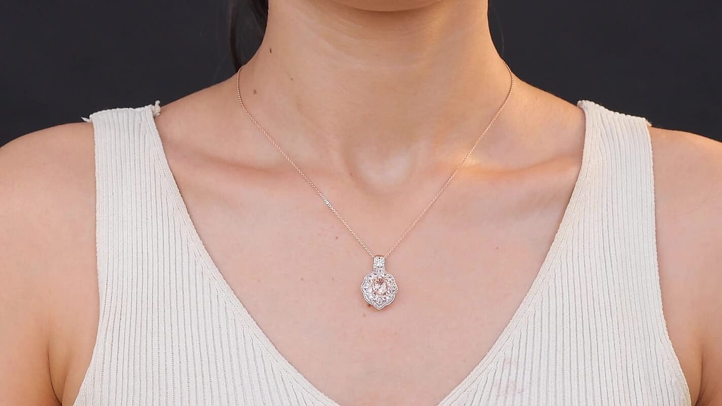 D'Joy Malgache Neon Apatite, White Zircon Pendant Necklace (20 Inches) in Rhodium Over Sterling Silver 2.90 ctw