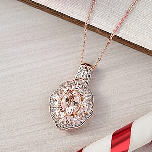 D'Joy Premium Marropino Morganite and White Zircon 2.85 ctw Pendant Necklace in 18K Vermeil Rose Gold Over Sterling Silver 20 Inches