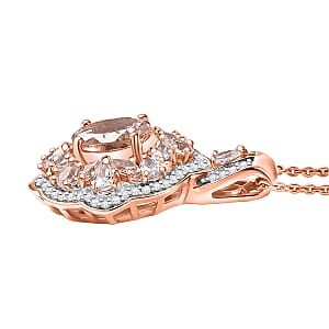 D'Joy Premium Marropino Morganite and White Zircon 2.85 ctw Pendant Necklace in 18K Vermeil Rose Gold Over Sterling Silver 20 Inches