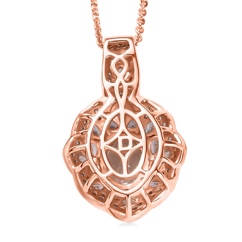 D'Joy Premium Marropino Morganite and White Zircon 2.85 ctw Pendant Necklace in 18K Vermeil Rose Gold Over Sterling Silver 20 Inches