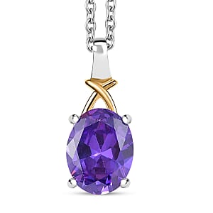 D'Joy Simulated Blue Diamond 2.90 ctw Pendant in 14K YG Over and Sterling Silver with Stainless Steel Necklace 20 Inches