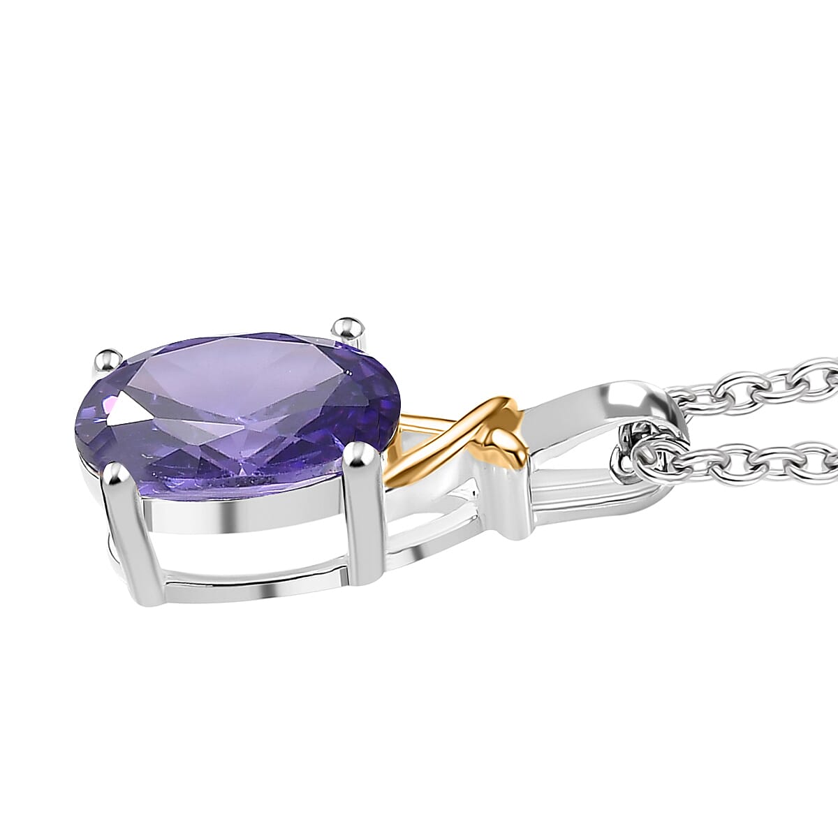 D'Joy Simulated Blue Diamond 2.90 ctw Pendant in 14K YG Over and Sterling Silver with Stainless Steel Necklace 20 Inches image number 3