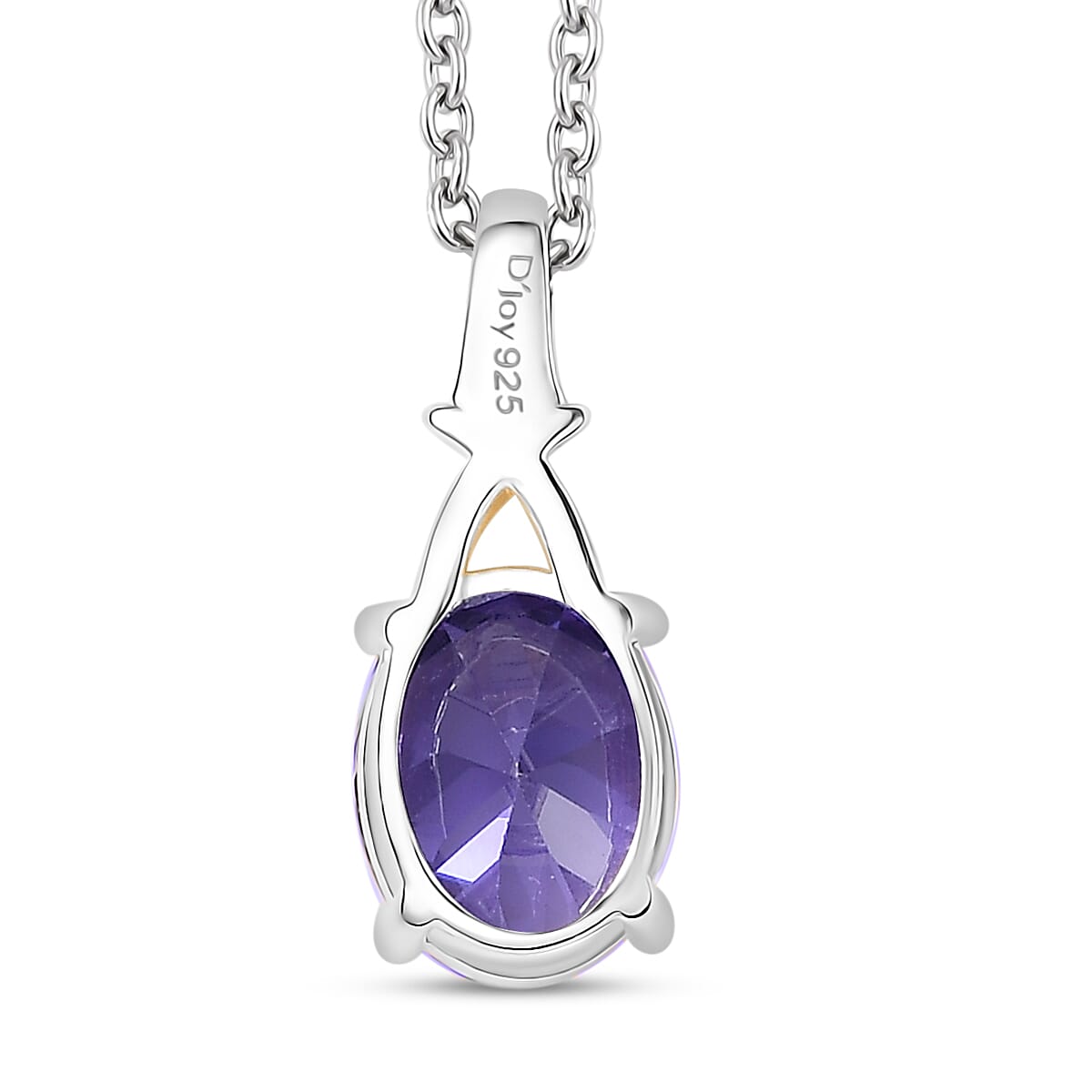 D'Joy Simulated Blue Diamond 2.90 ctw Pendant in 14K YG Over and Sterling Silver with Stainless Steel Necklace 20 Inches image number 4