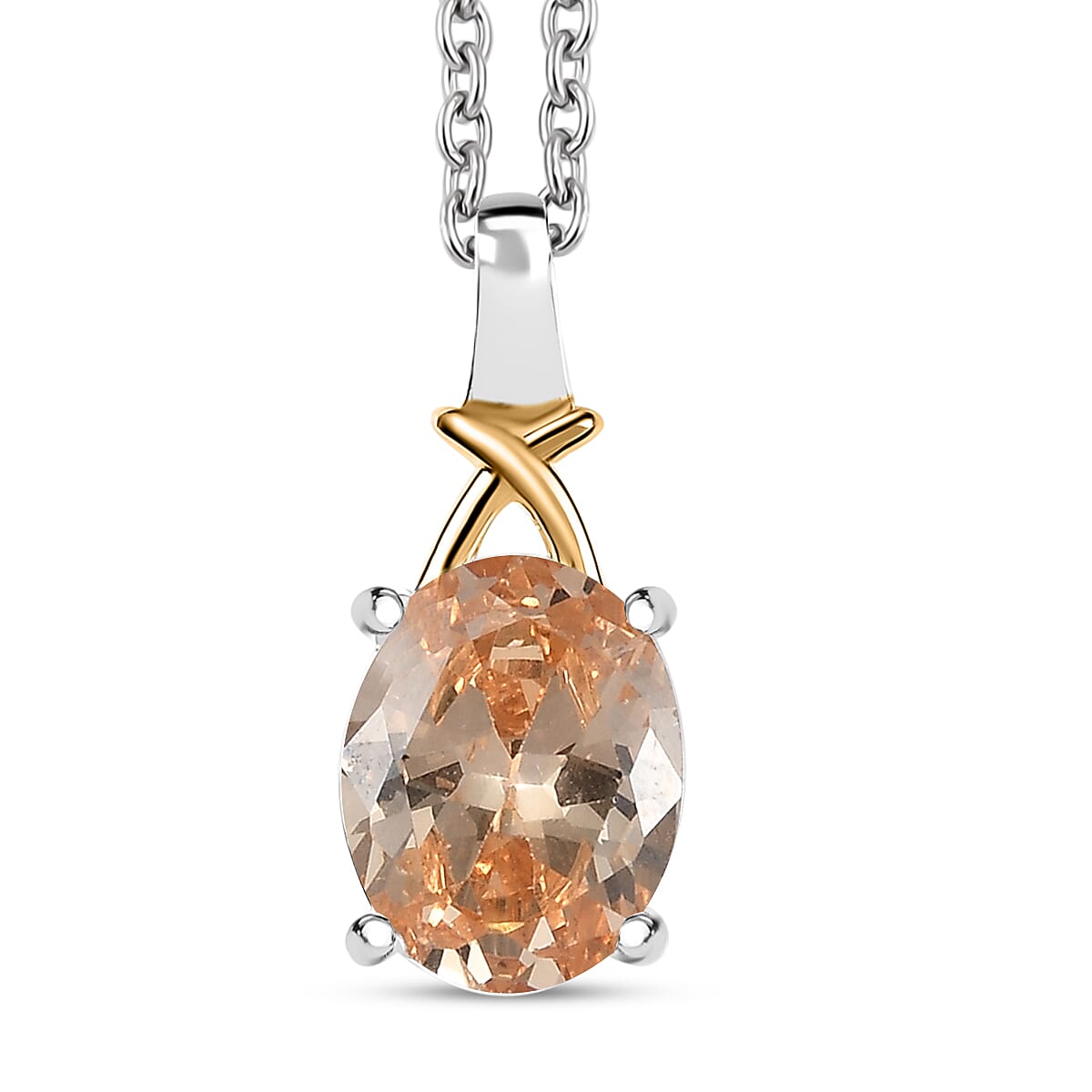 D'Joy Simulated Champagne Diamond 3.00 ctw Pendant in 14K YG Over and Sterling Silver with Stainless Steel Necklace 20 Inches image number 0