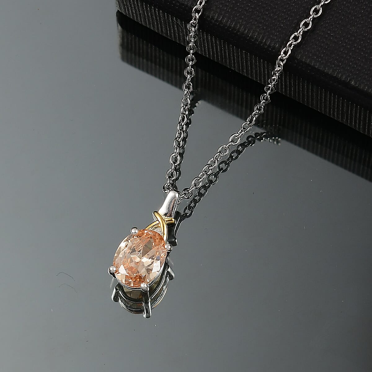 D'Joy Simulated Champagne Diamond 3.00 ctw Pendant in 14K YG Over and Sterling Silver with Stainless Steel Necklace 20 Inches image number 1