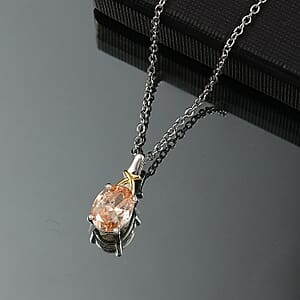 D'Joy Simulated Champagne Diamond 3.00 ctw Pendant in 14K YG Over and Sterling Silver with Stainless Steel Necklace 20 Inches