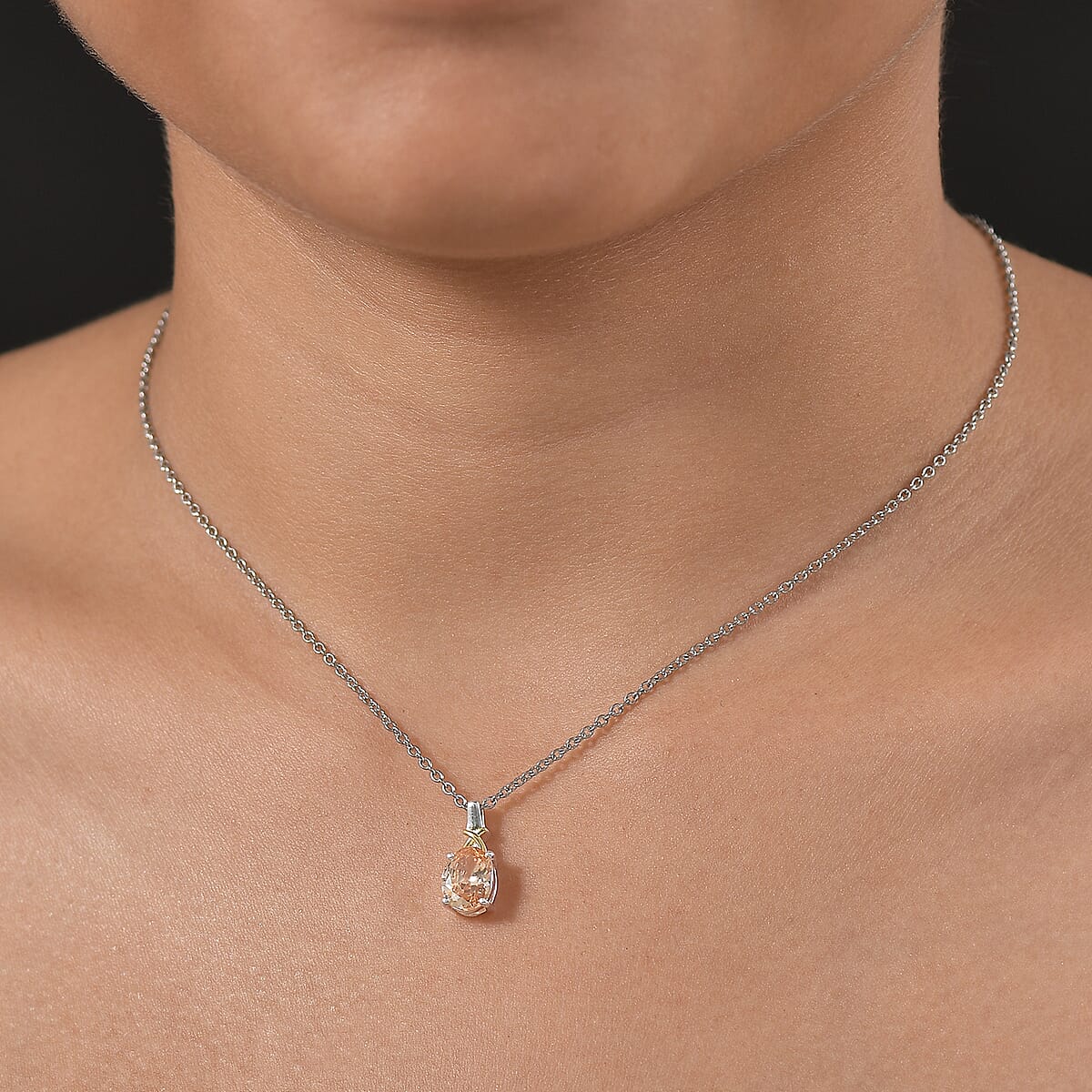 D'Joy Simulated Champagne Diamond 3.00 ctw Pendant in 14K YG Over and Sterling Silver with Stainless Steel Necklace 20 Inches image number 2